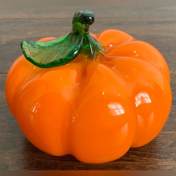 Art Glass Hand Blown Murano Style Orange Pumpkin - Picture 2 of 9